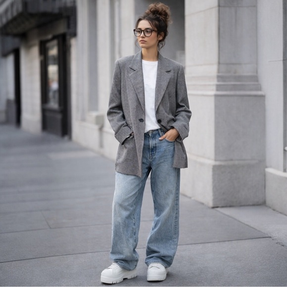 Brand New Over Sized 100% Wool Houndstooth Check Blazer - Picture 2 of 10